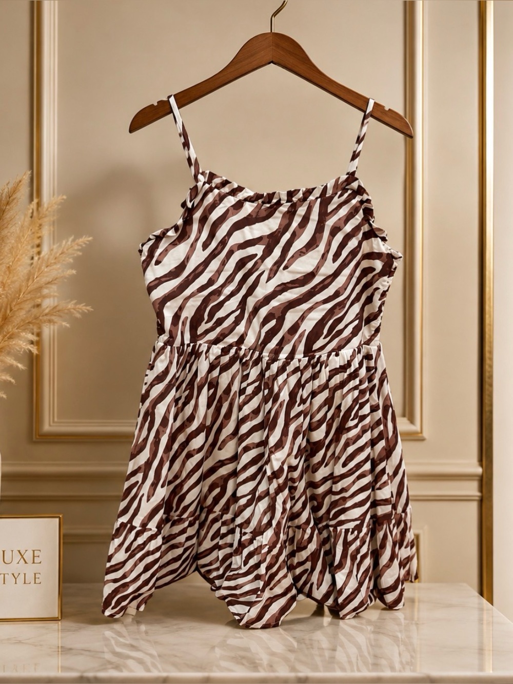 Janie and Jack Brown and White Zebra Print Dress